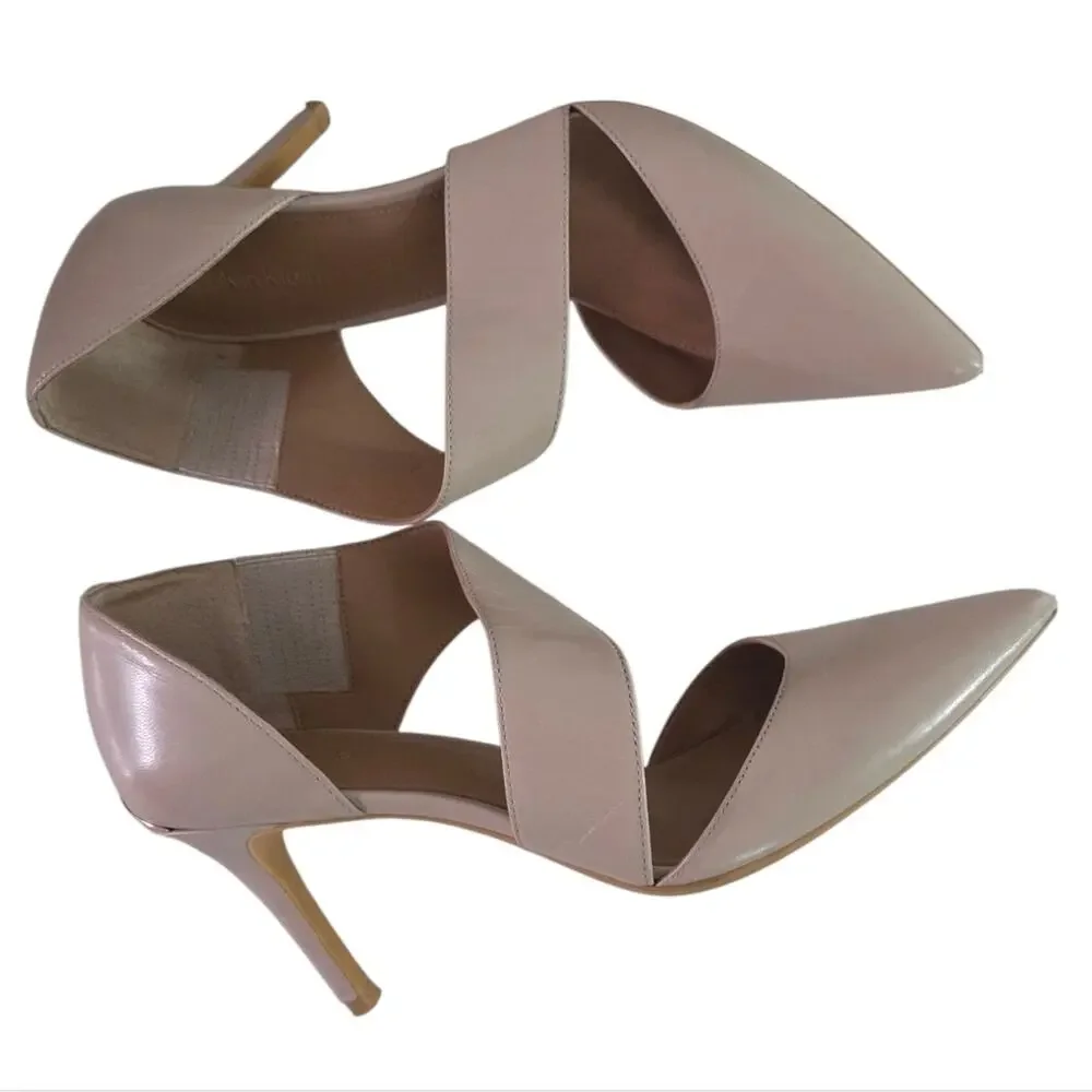 Calvin Klein | Gella D'orsay Strappy Pump Heels Biege and Gold Patent Leather